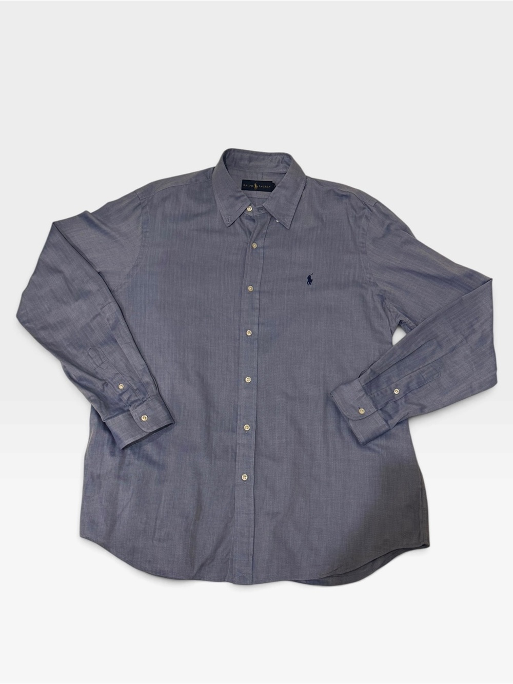 Ralph Lauren Men's Long-Sleeve Dress Shirt in Slate Blue with Navy Logo
